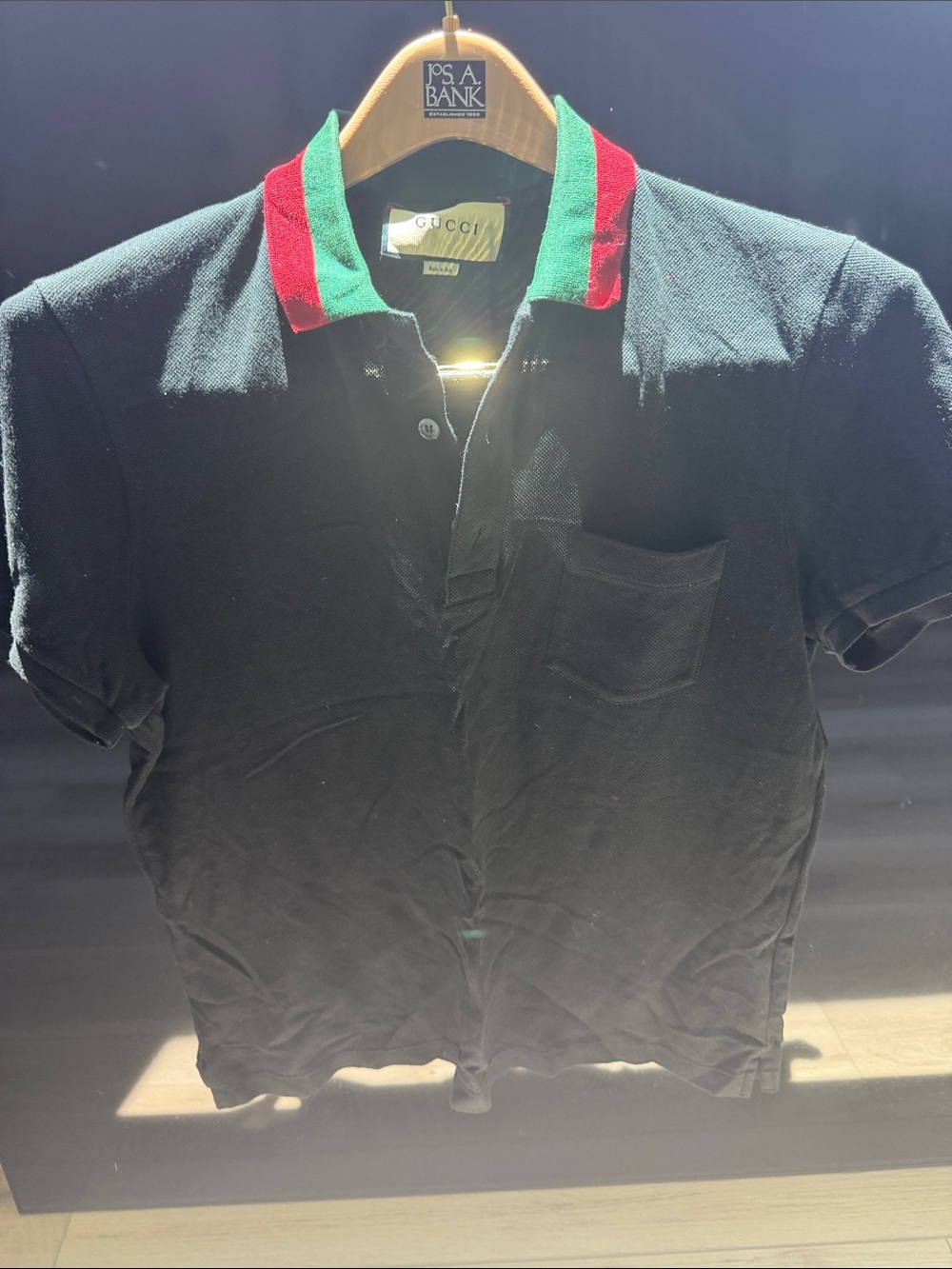 Gucci Black Polo with Green and Red Contrast Collar